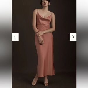 BHLDN Cali Satin Cowl-Neck Midi Slip Dress